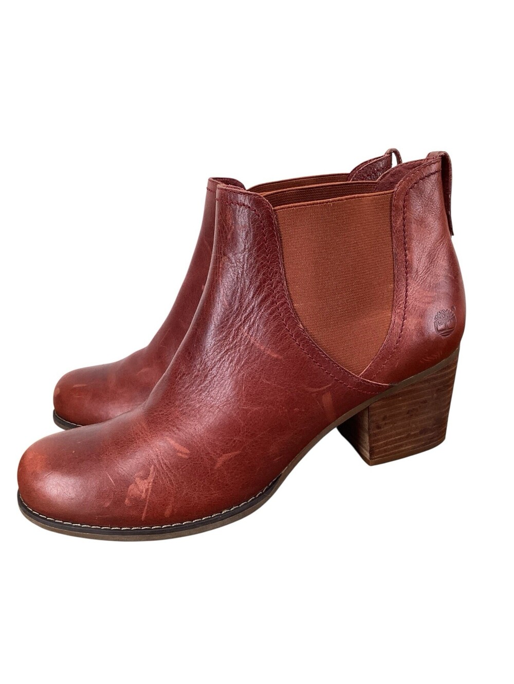 Timberland Women Brynlee Park Chelsea Pull-On Brown Leather Block Heel Ankl Boot